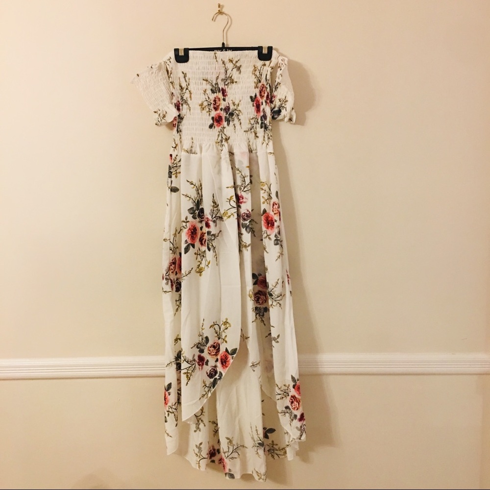 Last 1! White Floral Boho Off Shoulder Maxi Dress - Picture 5 of 6